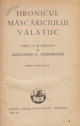 Hronicul Mascariciului Valatuc, Editia a II-a revazuta (1930)